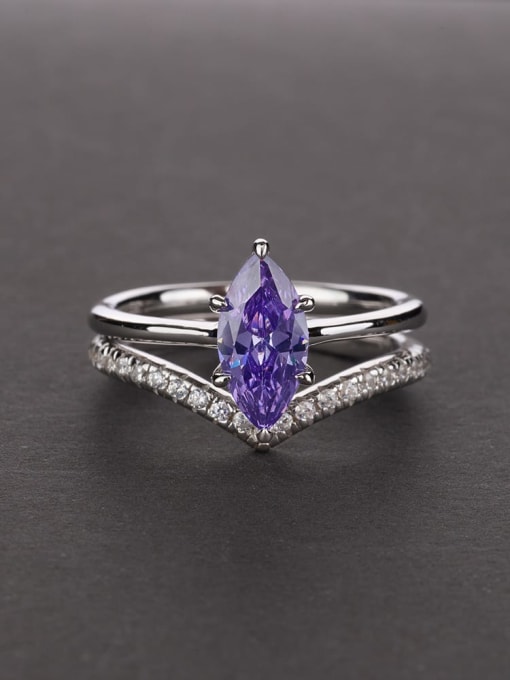 Purple [R 0386] 925 Sterling Silver High Carbon Diamond Water Drop Dainty Band Ring